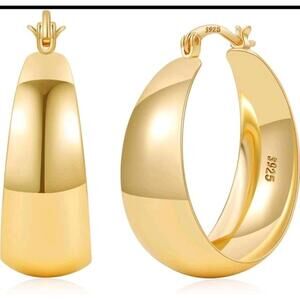 Gold Hoop Earrings for Women Sterling Silver Post Hoops Earrings for Women Wide